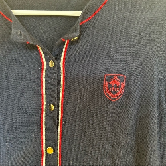 Brooks Brothers Blue and Red Cardigan size M Merino Wool Classic Preppy Academia - Picture 2 of 7